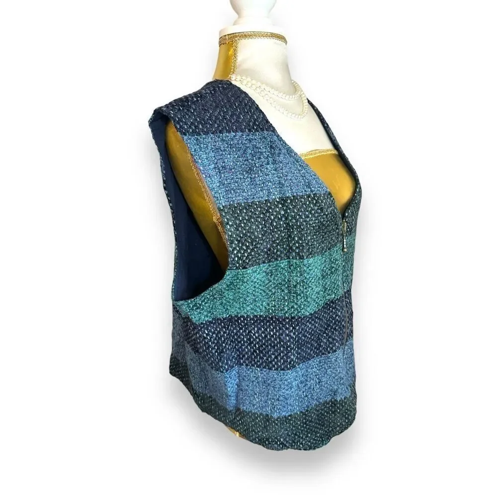 Vintage Westbound Womens Blue Cotton Tweed Striped Full Zip Vest sz XL 1980s-90s